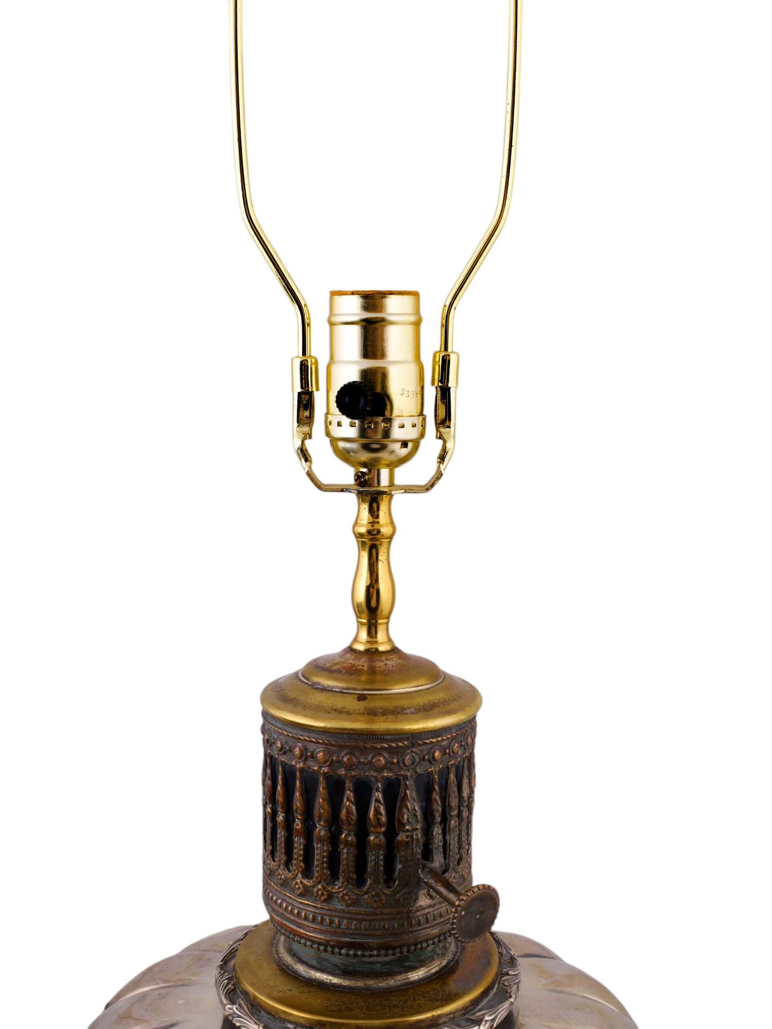 A SILVERED LAMP WITH COW FEET, CONVERTED TO ELECTRIC, PROBABLY GERMAN