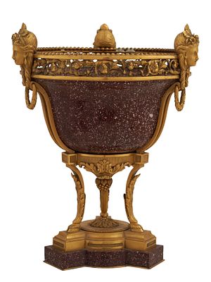 A FRENCH GILT-BRONZE MOUNTED PORPHYRY VASE, 18TH CEN. Fine French Louis XVI style vase made of 