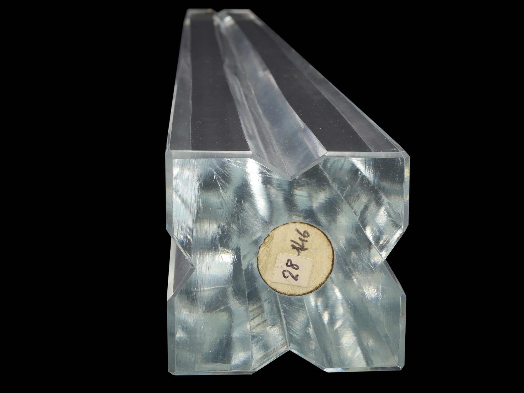 A TALL FACETED CLEAR CRYSTAL GLASS OBELISK, CA. 1970