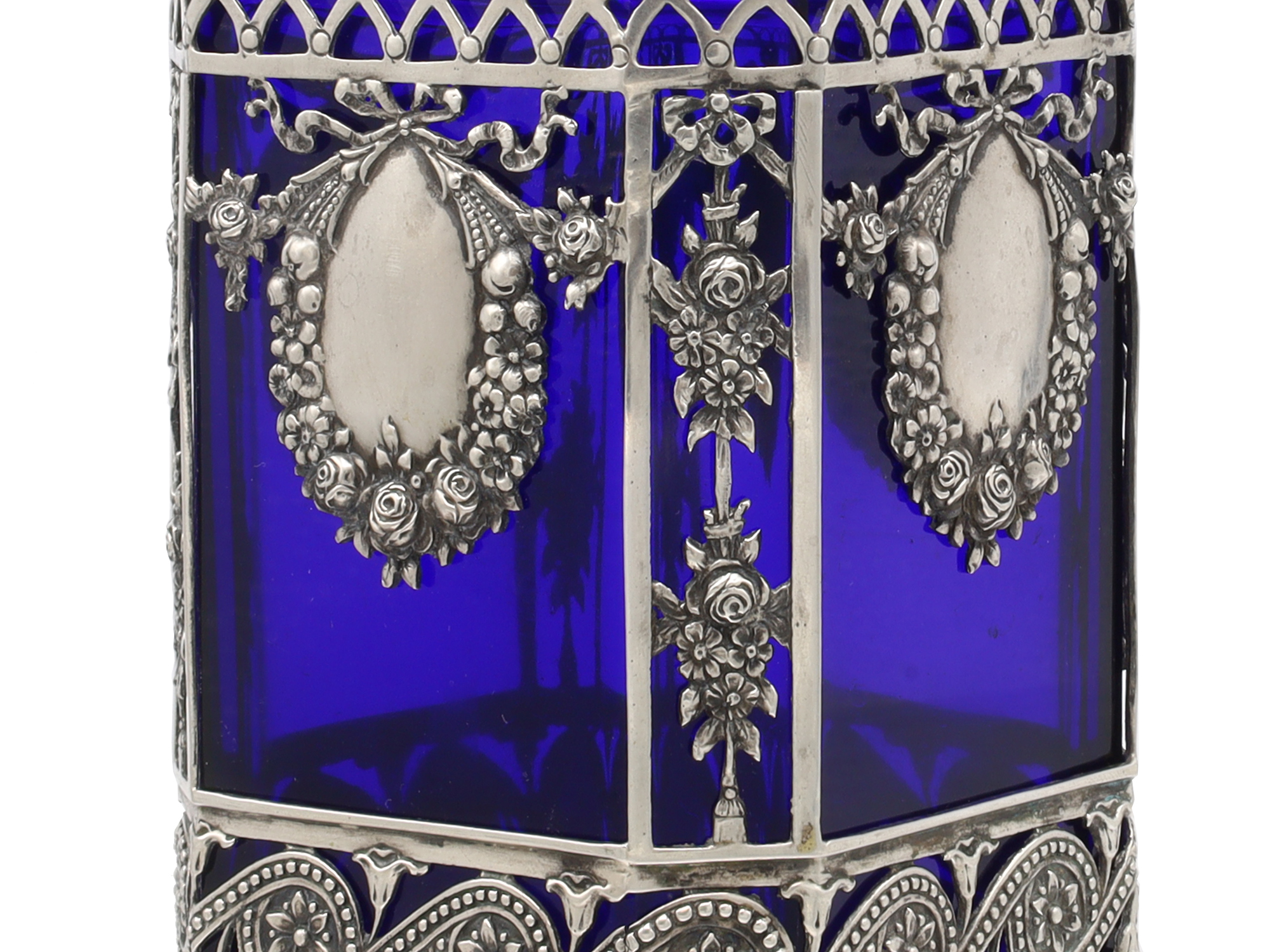 A RUSSIAN-STYLE SILVER-MOUNTED COBALT-BLUE GLASS TEA CADDY, 19TH CENTURY