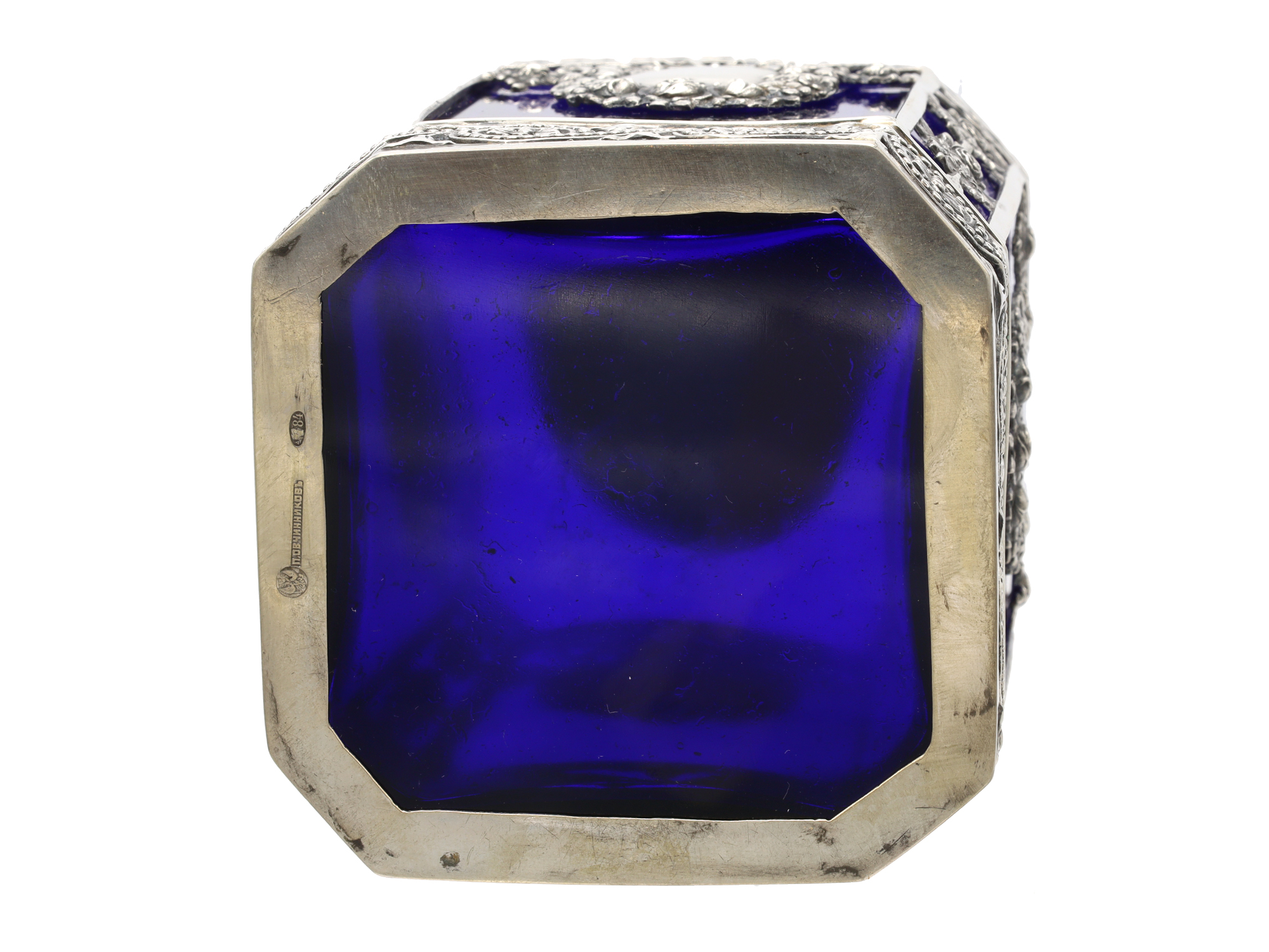 A RUSSIAN-STYLE SILVER-MOUNTED COBALT-BLUE GLASS TEA CADDY, 19TH CENTURY
