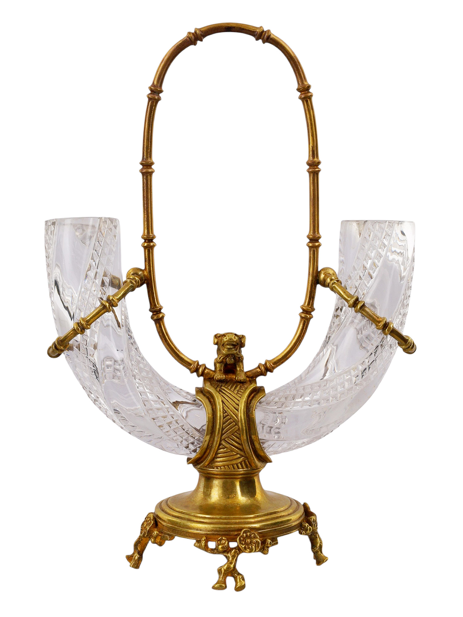 A GILT-BRONZE-MOUNTED BACCARAT CUT-CRYSTAL CORNUCOPIA VASE