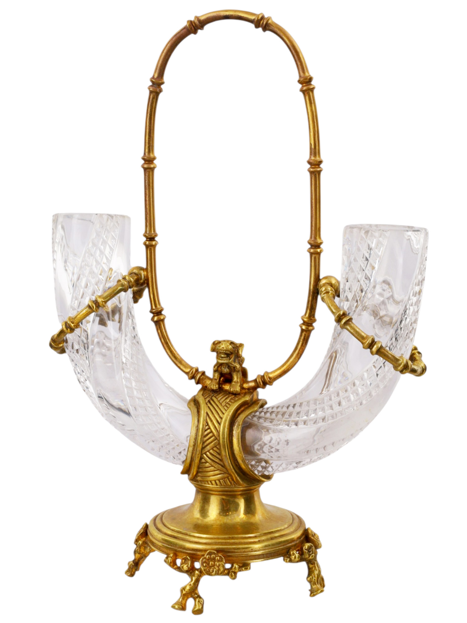 A GILT-BRONZE-MOUNTED BACCARAT CUT-CRYSTAL CORNUCOPIA VASE