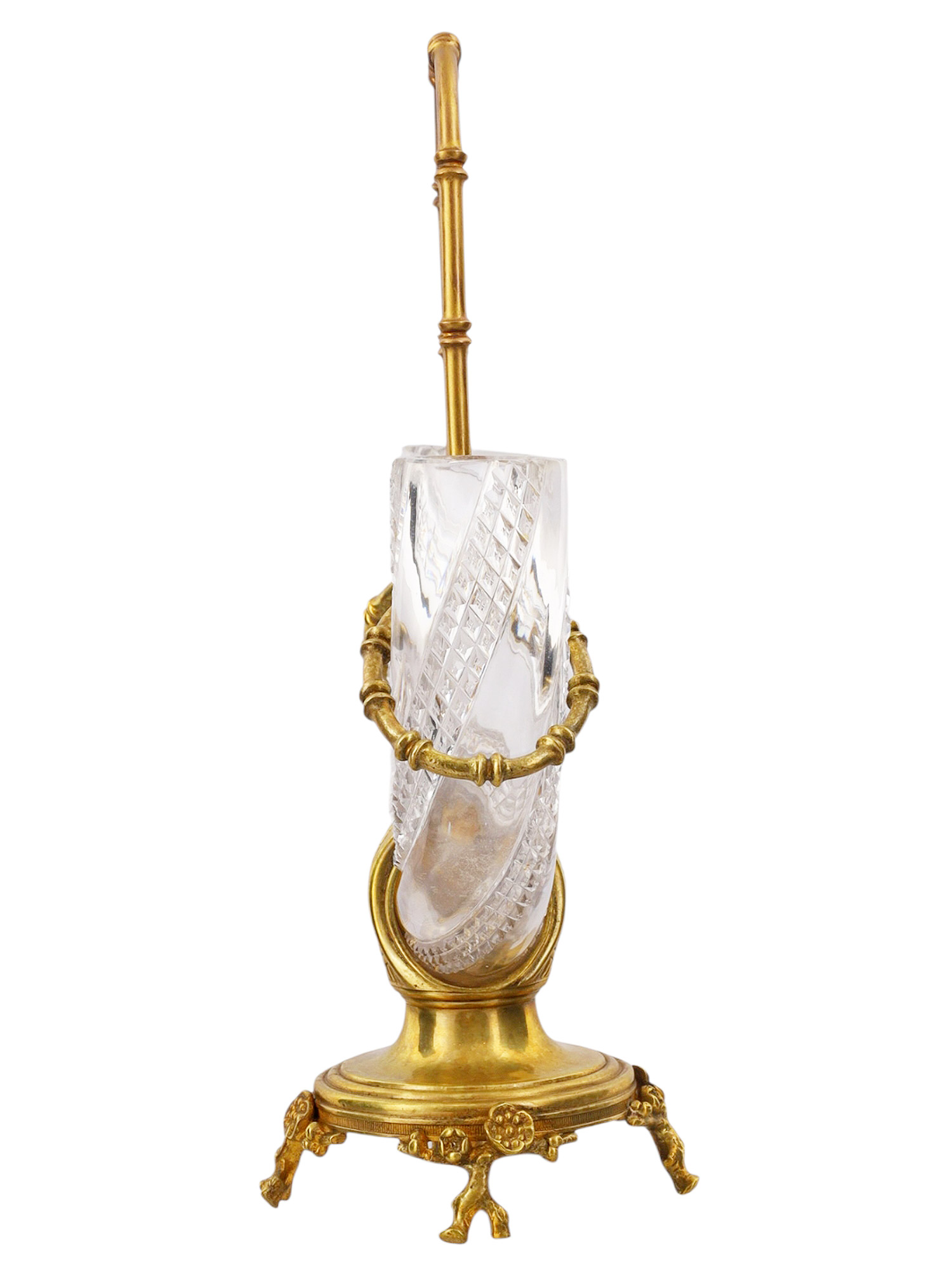 A GILT-BRONZE-MOUNTED BACCARAT CUT-CRYSTAL CORNUCOPIA VASE