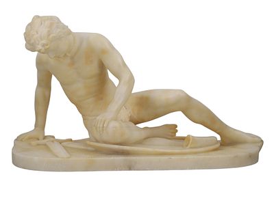 AN ITALIAN CARVED MARBLE SCULPTURE OF THE DYING GALATIAN, 19TH CENTURY. A vintage Italian carved 