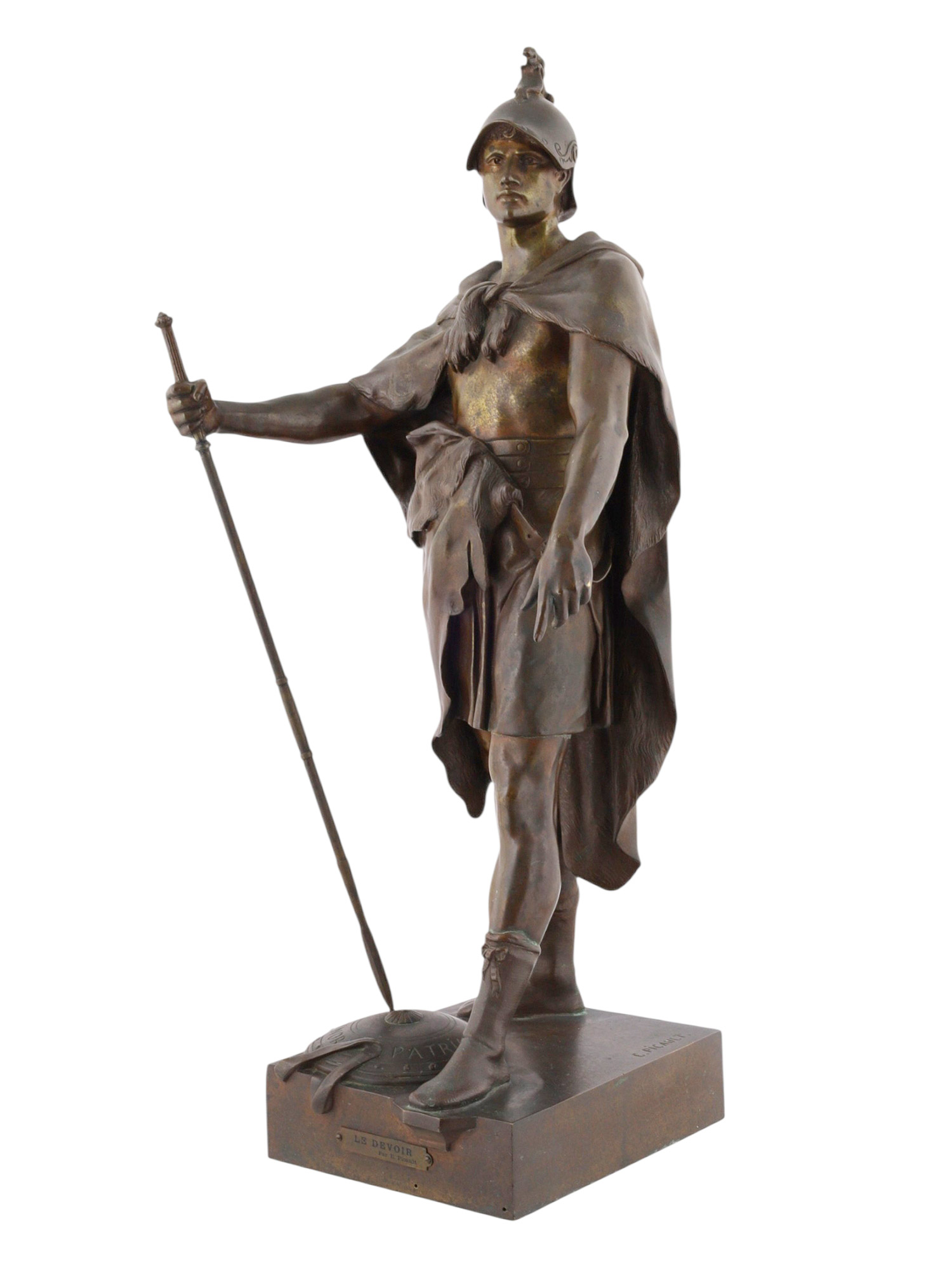 AN EARLY 20TH C LE DEVOIR BRONZE SCULPTURE AFTER EMILE PICAULT