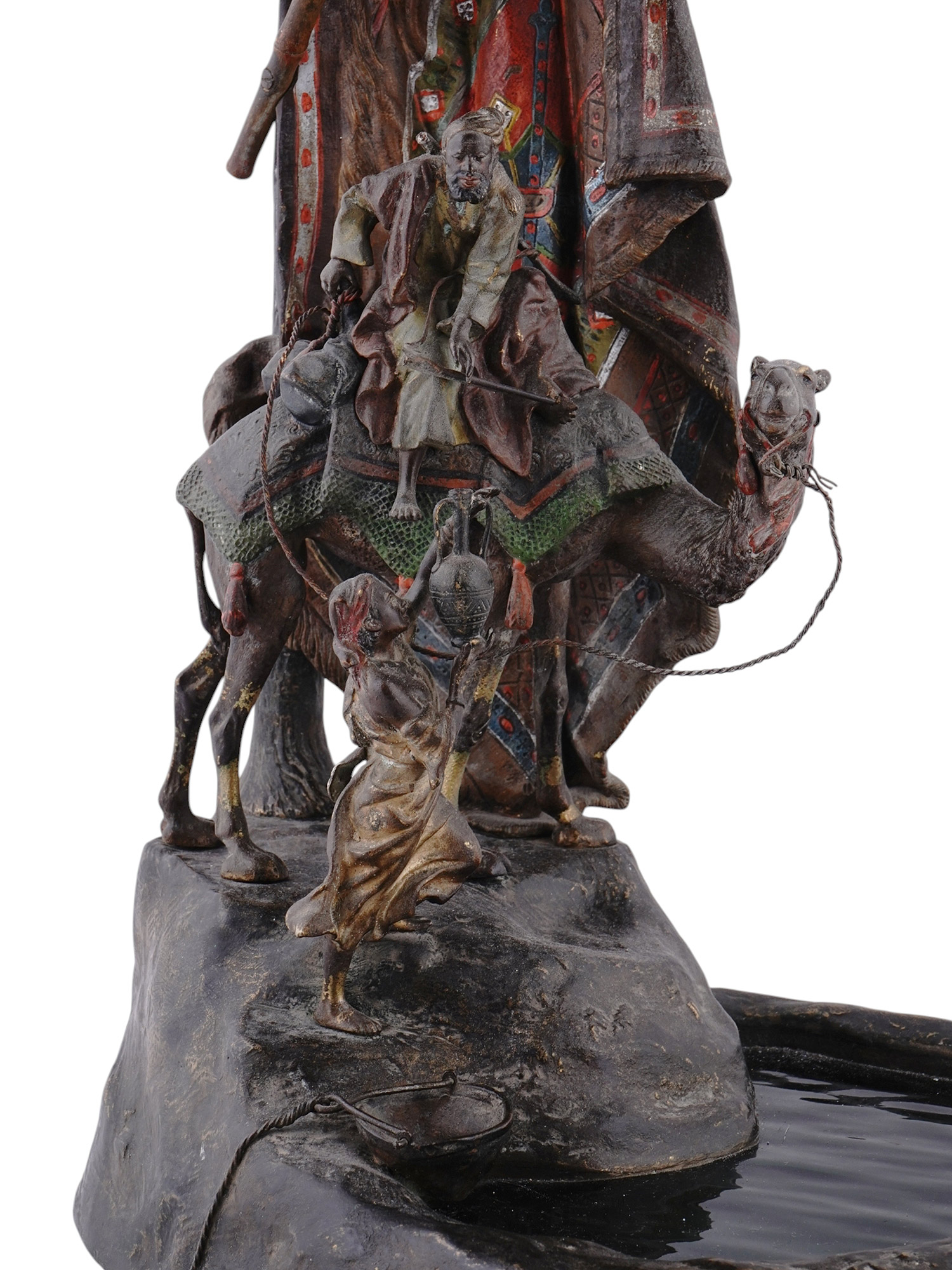 A VIENNA BRONZE BERGMAN LAMP WITH STAINED GLASS, 20TH CEN.