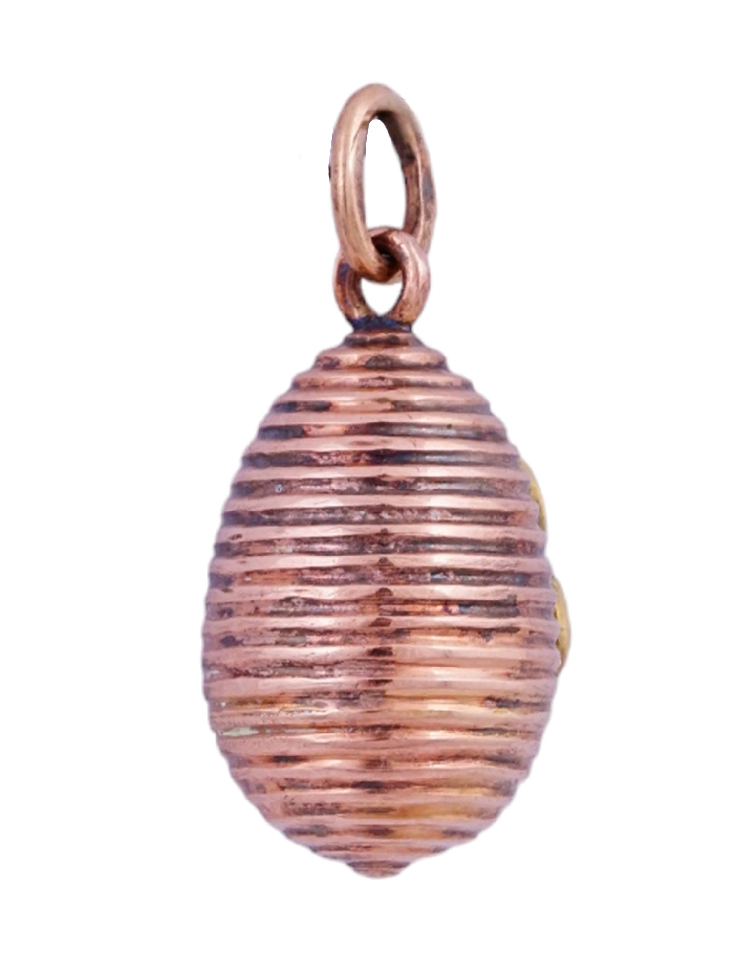 A RUSSIAN GOLD, DIAMOND AND BLUE GEM-SET MINIATURE EASTER EGG PENDANT, 19TH CENTURY