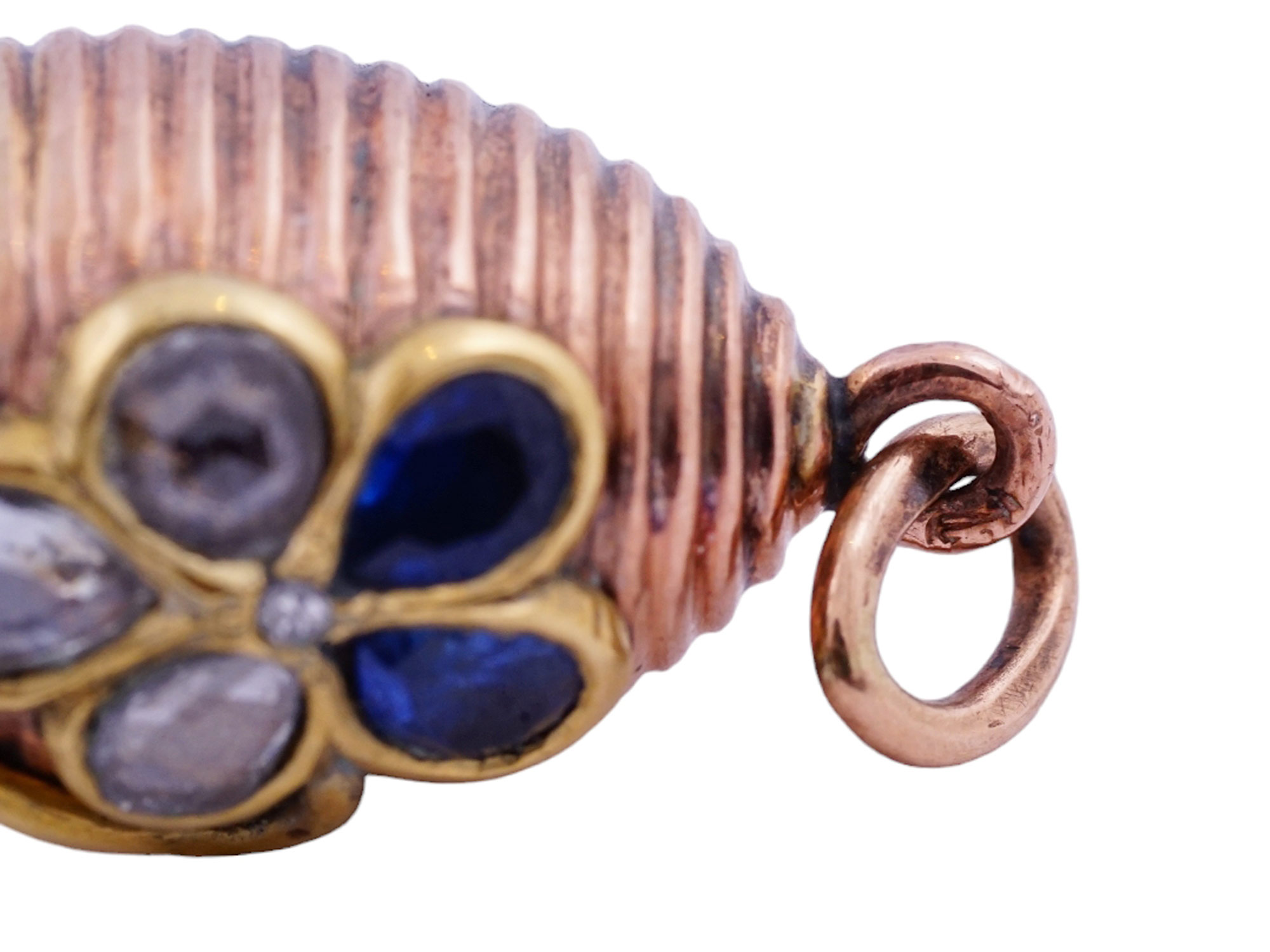A RUSSIAN GOLD, DIAMOND AND BLUE GEM-SET MINIATURE EASTER EGG PENDANT, 19TH CENTURY