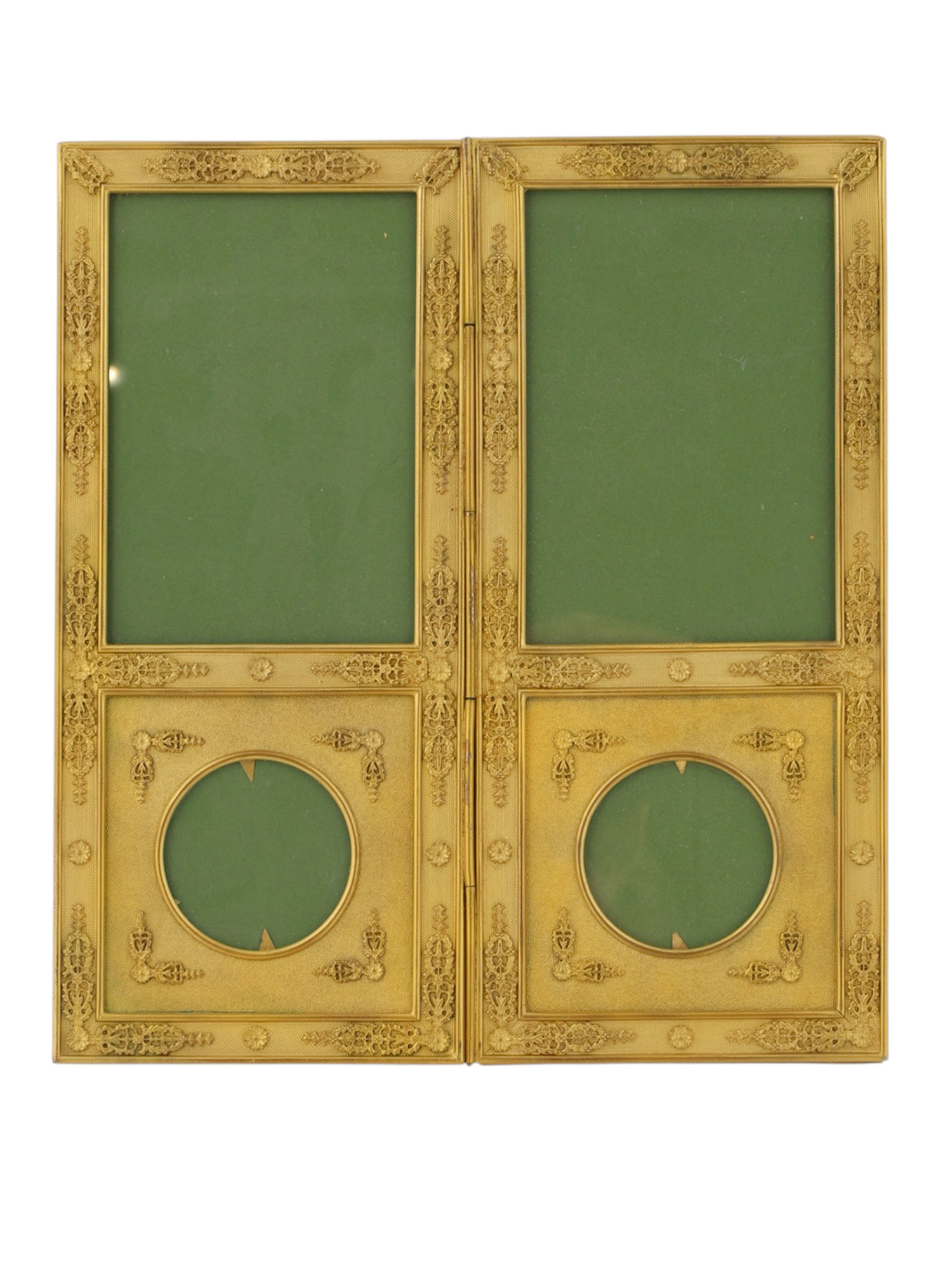 A FRENCH EMPIRE ORMOLU FOUR-PICTURE FRAME, 19TH CENTURY