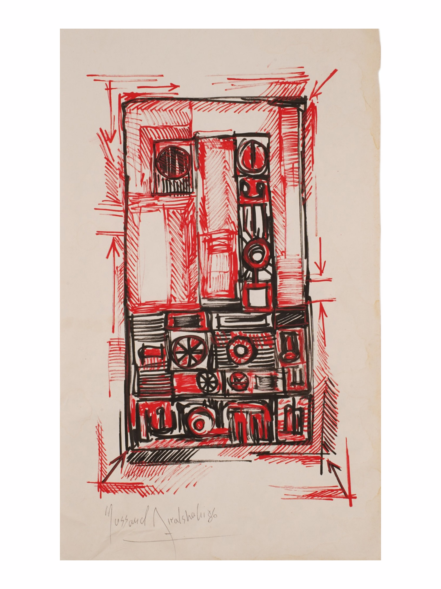 A SOVIET GEORGIAN MODERNIST ABSTRACT DRAWING, SIGNED "YUSSAUD NIRASHVILI," 1986
