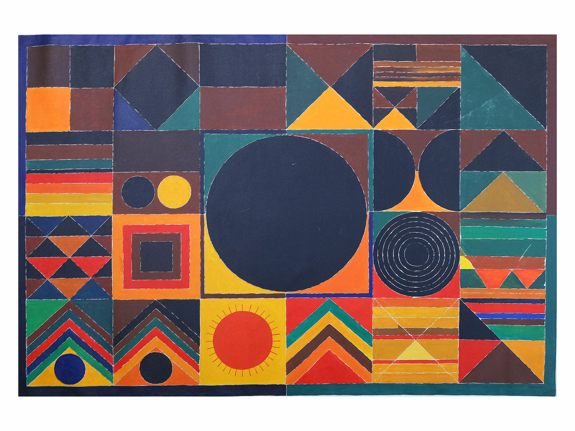 AN INDIAN MODERNIST ABSTRACT ACRYLIC ON CANVAS PAINTING