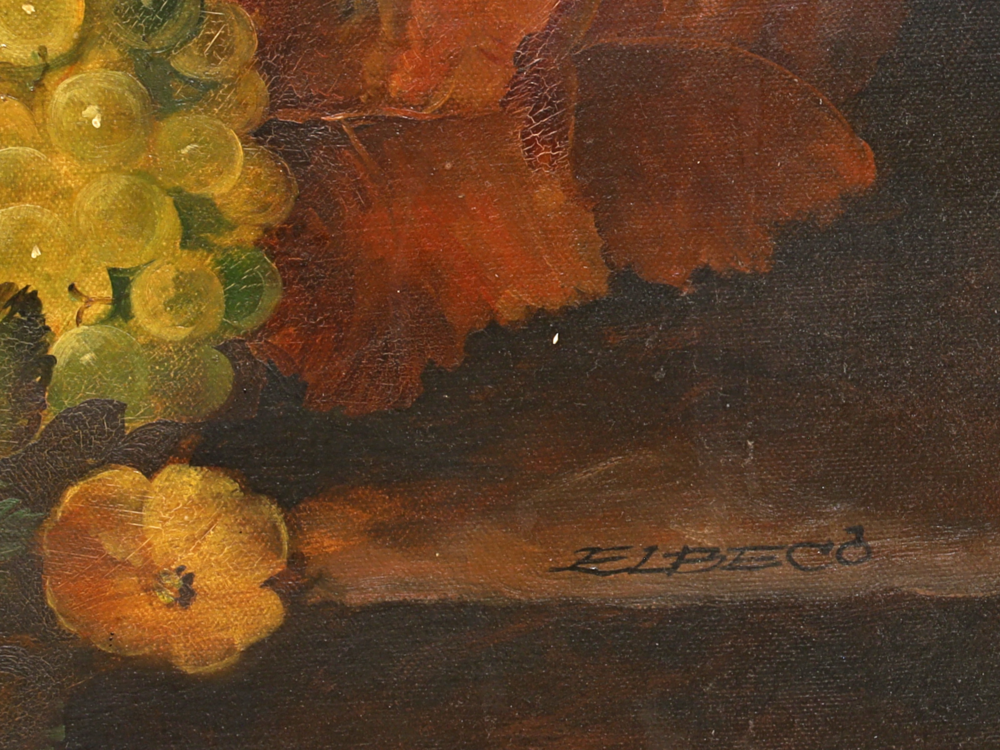 A LARGE STILL LIFE WITH FLOWERS AND FRUIT BY MARCUS ELBECO