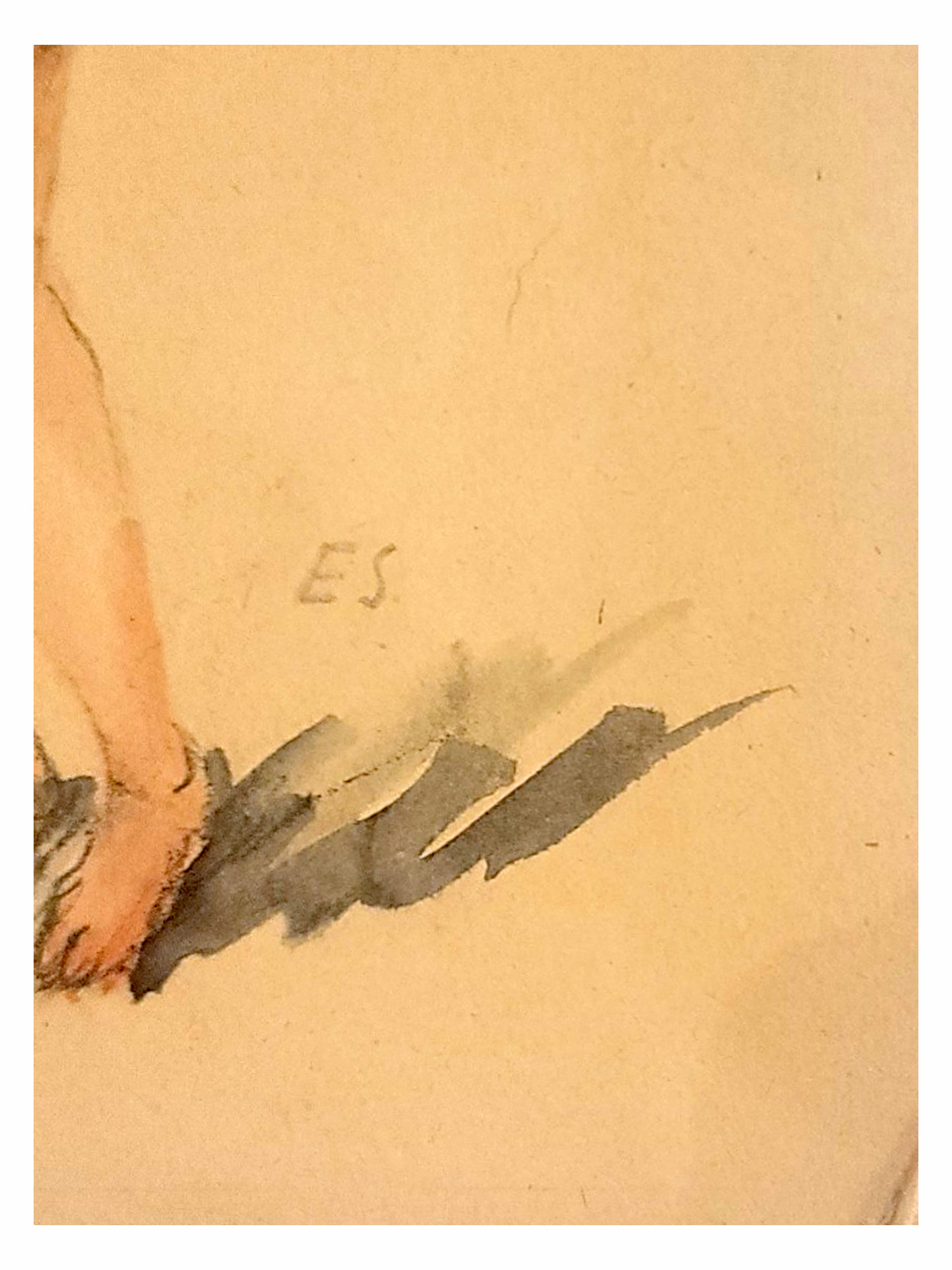 A RUSSIAN WATERCOLOR STUDY OF A STANDING FEMALE NUDE, SIGNED "E.S."