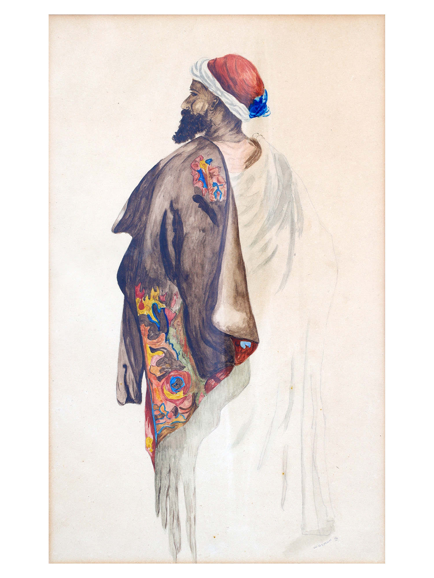 RUDOLF ERNST, AUSTRIAN, WATERCOLOR AND PENCIL STUDY OF A MAN