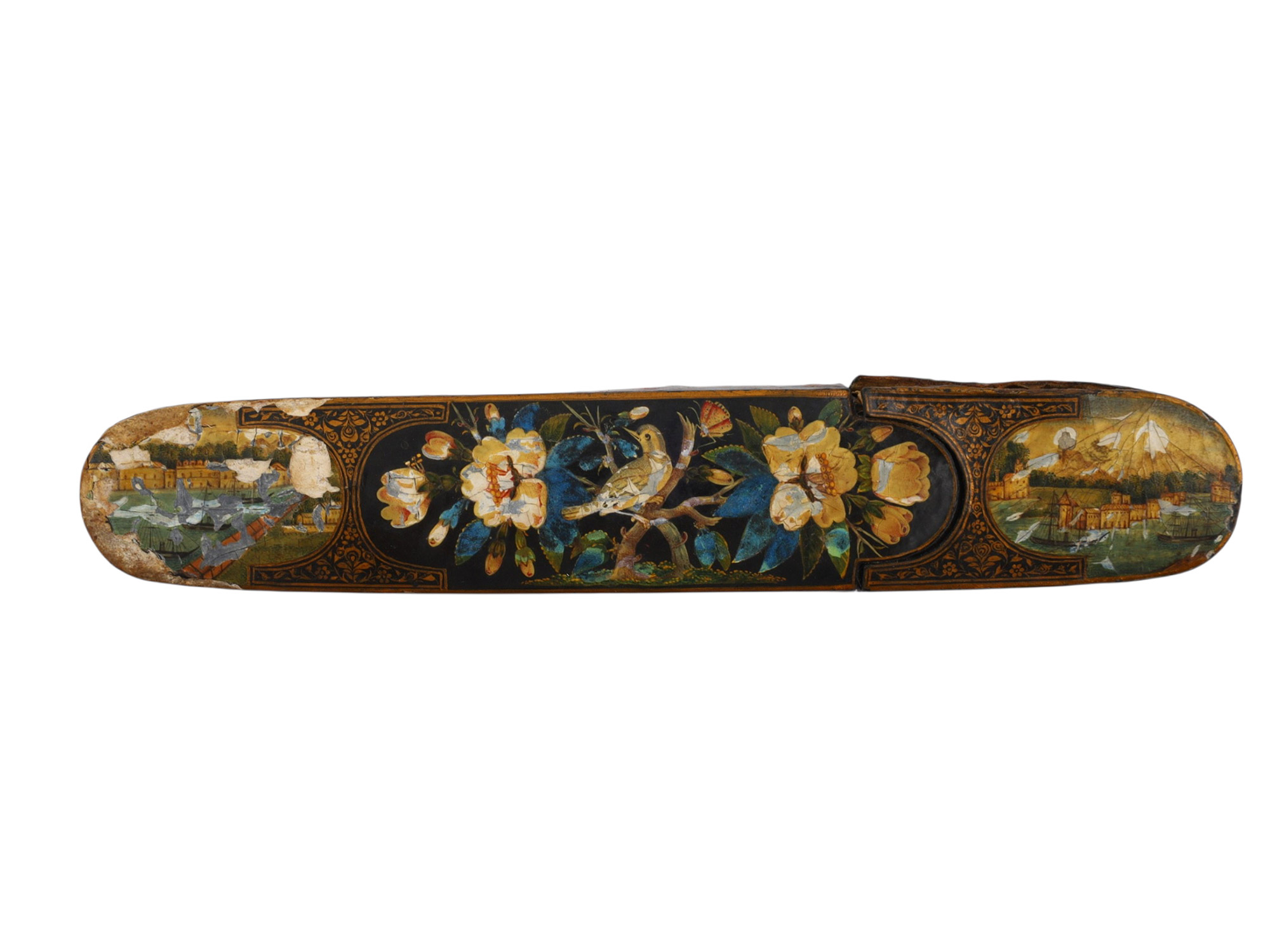 A 19TH C PERSIAN QAJAR DYNASTY LACQUERED MIRROR CASE AND PIN BOX
