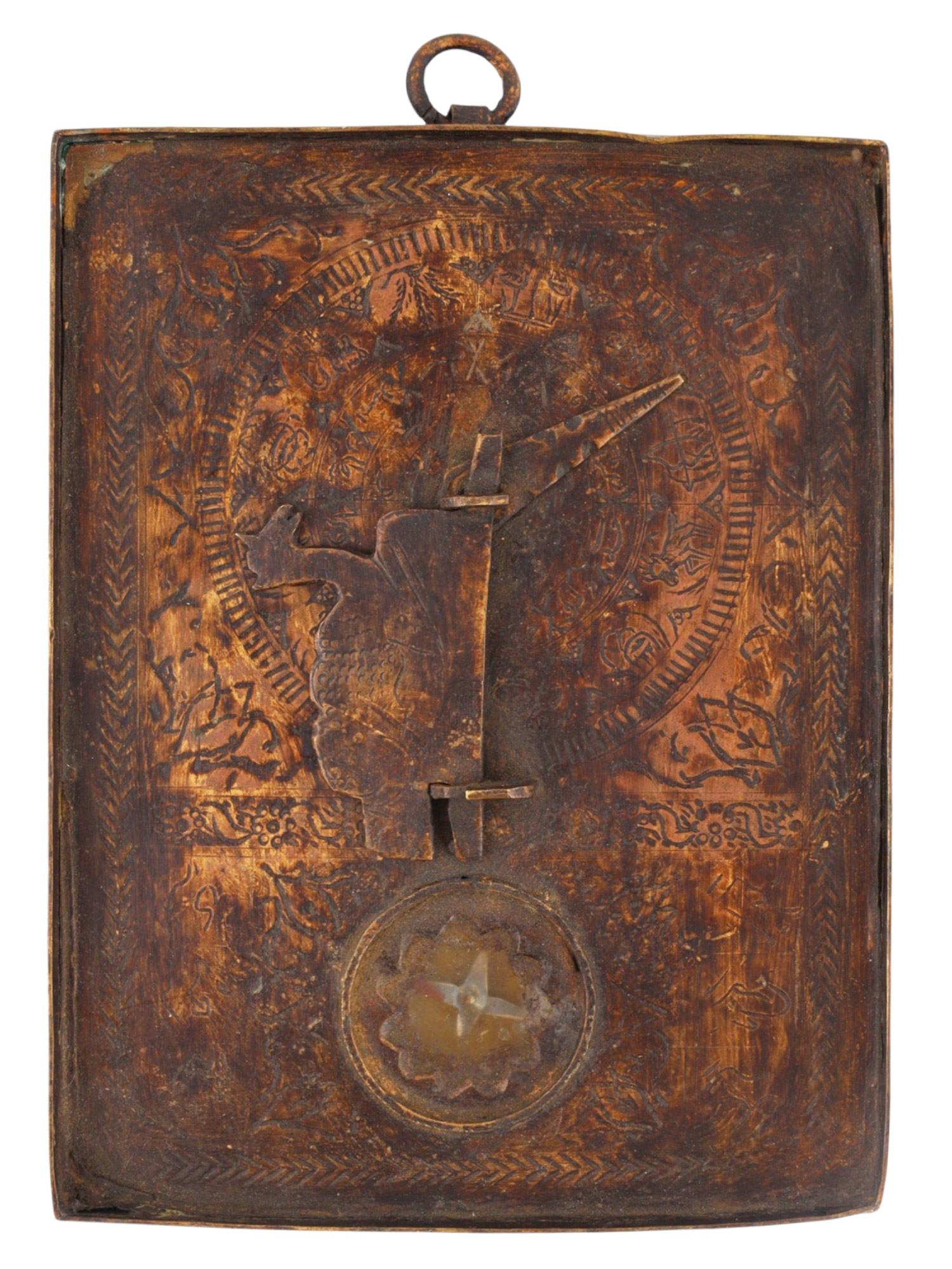 A MIDDLE EASTERN COPPER QIBLA COMPASS AND SUNDIAL, 19TH CENTURY