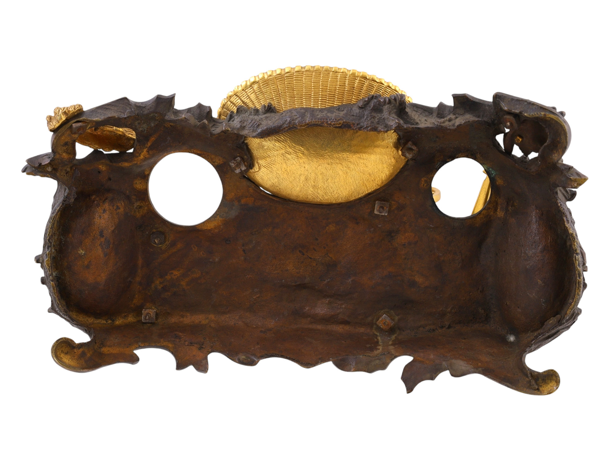 A BRONZE INKWELL REPRESENTING A PLOUGH, 19TH CENTURY.