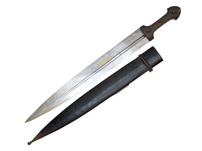 A LARGE CAUCASIAN QAMA DAGGER WITH GILT INLAY, C. 19TH CENTURY. A large Caucasian Qama (kindjal) 