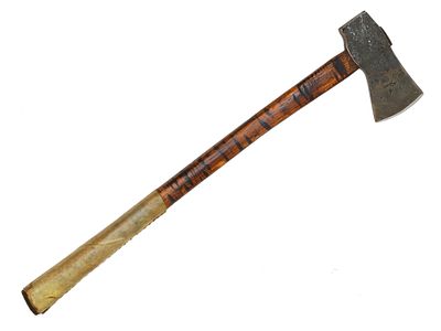 A NATIVE AMERICAN TOMAHAWK AXE WITH RAWHIDE GRIP, C. 19TH CENTURY. A Native American tomahawk 