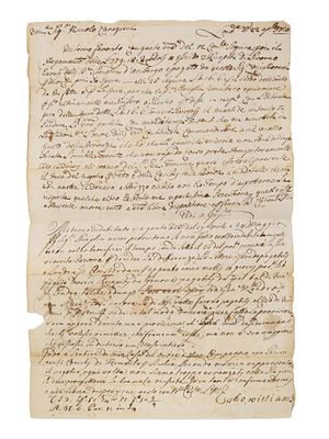 1720 LETTER TO VENETIAN MERCHANT NICCOLO CARAGIANI FROM THOMAS WILLIAMS, SOUTH SEA BUBBLE. A 