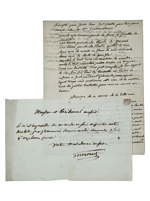 (MEDICAL) LOUIS GUERSANT (1777-1848) ANS, WITH RECIPE FOR A FORTIFYING TONIC FOR THE EYES. Two 