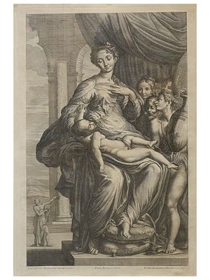 AN ITALIAN ENGRAVING AFTER PARMIGIANINO, "MADONNA OF THE LONG NECK," 18TH CENTURY. An Italian 