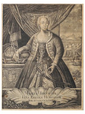 AN 18TH-CENTURY ENGRAVING OF EMPRESS MARIA THERESA OF AUSTRIA, QUEEN OF HUNGARY AND BOHEMIA. A 