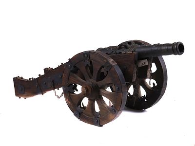A MINIATURE MODEL OF A SPANISH MEDIEVAL CANNON W/ CARRIAGE. A model of a Spanish medieval field 