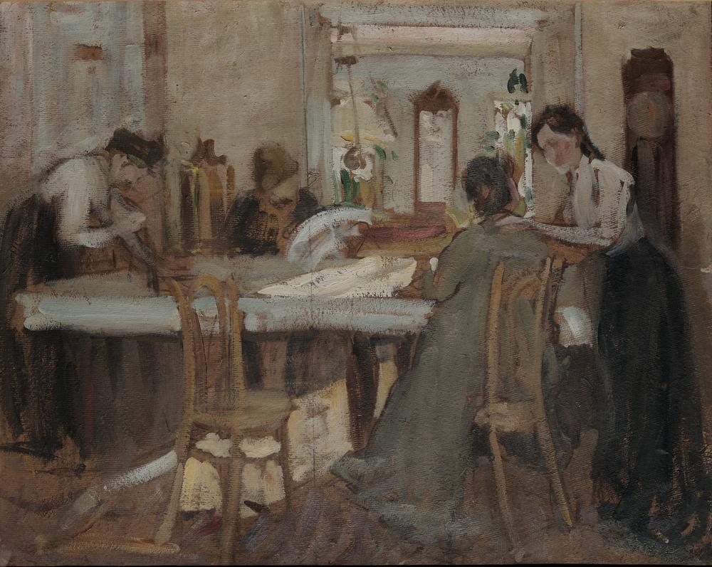 KONSTANTIN YUON (1875-1958)
In the Dining Room (Family Portrait of the Weideman Family). Petrovskoye