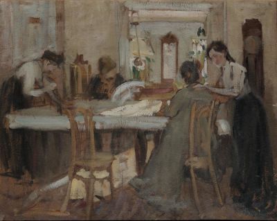 KONSTANTIN YUON (1875-1958)
In the Dining Room (Family Portrait of the Weideman Family). Petrovskoye