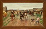 SERGEY VOROSHILOV (1865 - AFTER 1911). Wedding procession of troikas passing through the village Изображение - 1
