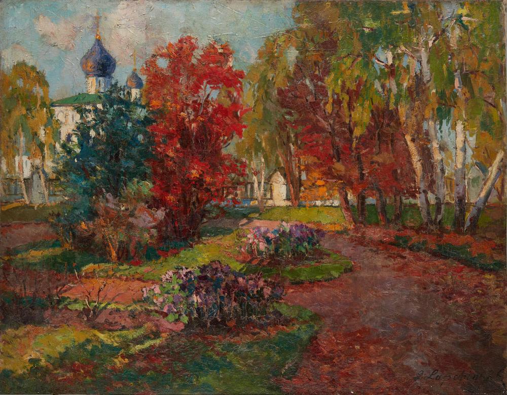 GEORGES LAPCHINE (1885-1950) 
Russian church in an autumn lanscape. Signed lower right ‘G. 