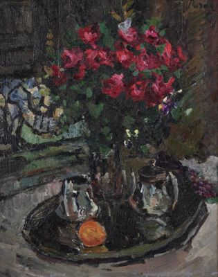KONSTANTIN KOROVIN (1861-1939), (ATTRIBUTED TO)
Roses and Violets. Inscribed &laquo;Roses&raquo; and signed 