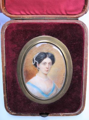 ALOIS GUSTAV ROCKSTUHL (1798-1877)
Miniature portrait of a lady in white dress trimmed with 