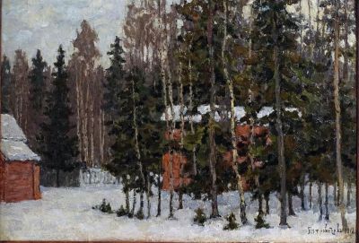 PETR IVANOVICH PETROVICHEV (1874-1947)
Winter landscape. 1918. oil on cardboard 34 x 50 cm. 