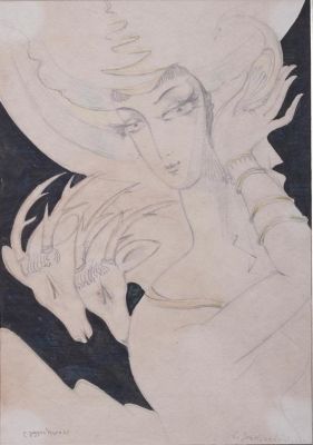 LADO GUDIASHVILI (1896-1980)
Princess Eristavi with Two Deers. signed and dated &laquo;L. Goudiachvili 