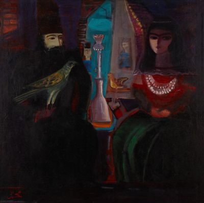 МАММЕД САФАРУГЛЫ
Синее окно. Подпись (слева внизу), подпись, название и дата Mammed Safarougli 