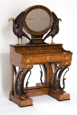 Empire Poudreuse Secretary
with Mahogany Carvings and Gilt Bronzes Russia, c. 1810. The desk 