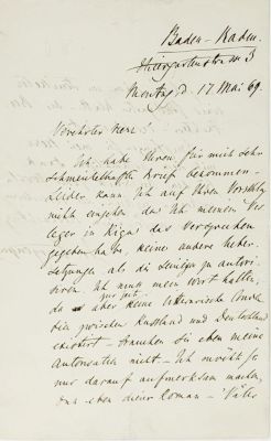 TURGENEV I.S. (1818-1883), autograph
A handwritten letter addressed to the writer Karl Mueller 