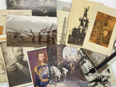 SET OF RUSIAN POSTCARDS
AND PORTRAIT OF NICHOLAS II. A selection of postcards with warships of 