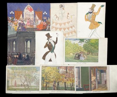 SET OF 9 POSTCARDS
after the artworks of Konstantin
Somov (1869 –1939), L&eacute;on
Bakst (1866-1924) 