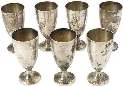 TIFFANY & CO. SET OF SEVEN VINTAGE STERLING SILVER GOBLETS. signed ‘TIFFANY &amp; CO. MAKERS 