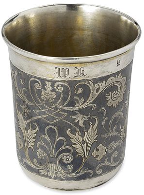 RUSSIAN PARCEL-GILT SILVER AND NIELLO BEAKER
Assay master Andrei Kovalsky, Moscow, 1835-1847. Hal 