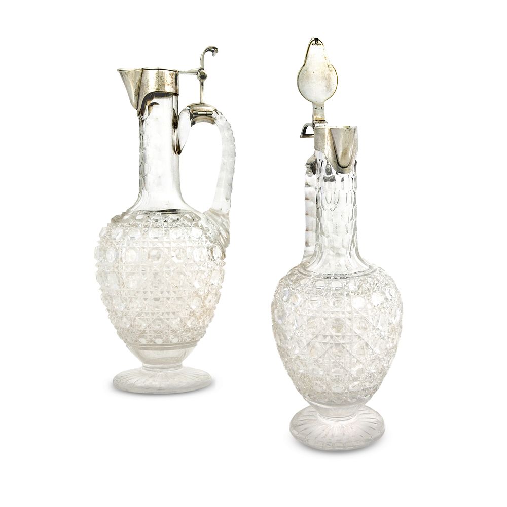MOROZOV SILVER-MOUNTED CUT-CRYSTAL DECANTER WITH SILVER-GILT FITTINGS
Workmaster Vasily Kangin 