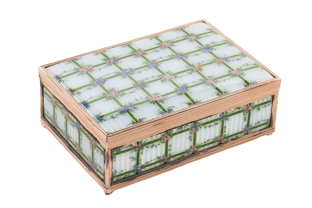 EDOUARD HENRY DREYFOUS (ACTIVE FROM C. 1880)
LOUIS XVI STYLE VERMEIL AND ENAMEL BOX, 19th CENTURY. 