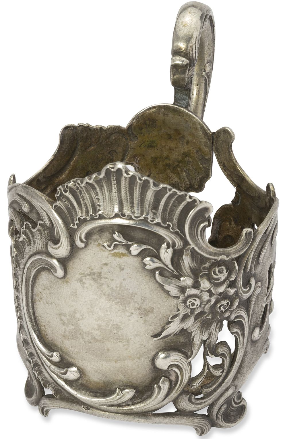 RUSSIAN SILVER CUPHOLDER WITH FLORAL SPRAYS
Moscow, 1908-1917. Hallmarks: ‘84’ silver standard 