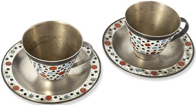PAIR OF SOVIET SILVER AND CLOISONNE ENAMEL COFFEE CUPS AND SAUCERS
Leningrad jewellery-watch 
