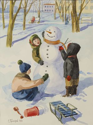 SERGEI GRIGORIEV (1910-1988)
Snowman on a winter day. signed in Cyrillic and dated ‘S Grigoriev 