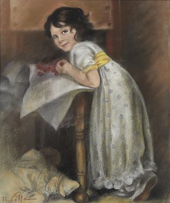 ALEARDO VILLA (1865 - 1906)
Girl with cherries. signed 'A. Villa' (lower left)pastel on 
